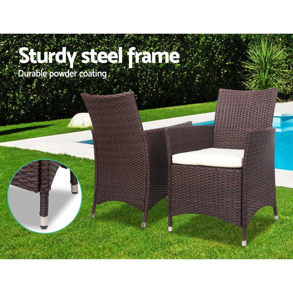 Gardeon 3pc Rattan Bistro Wicker Outdoor Furniture Set Brown - John Cootes