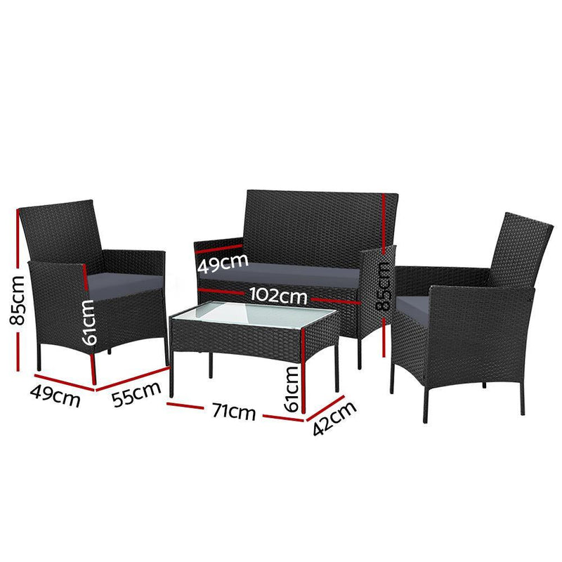 Gardeon 4-piece Outdoor Lounge Setting Wicker Patio Furniture Dining Set Black - John Cootes