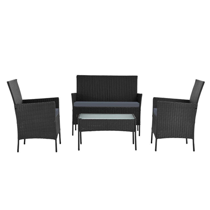 Gardeon 4-piece Outdoor Lounge Setting Wicker Patio Furniture Dining Set Black - John Cootes