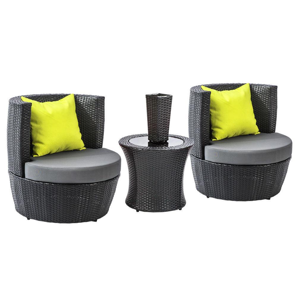 Gardeon 4 Piece PE Wicker Outdoor Set - Black - John Cootes