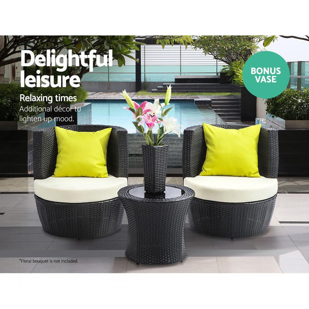 Gardeon 4 Piece PE Wicker Outdoor Set - Black - John Cootes