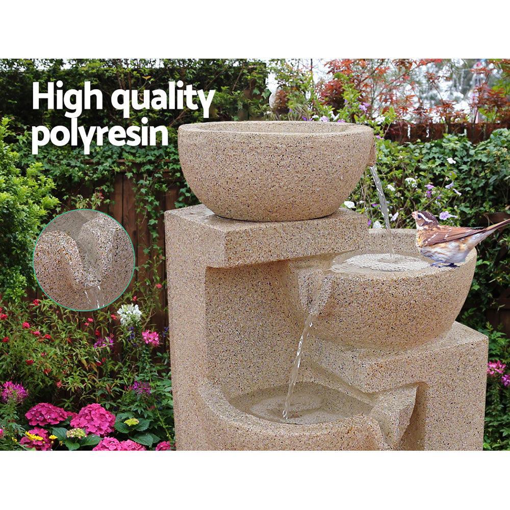 Gardeon 4 Tier Solar Powered Water Fountain with Light - Sand Beige - John Cootes