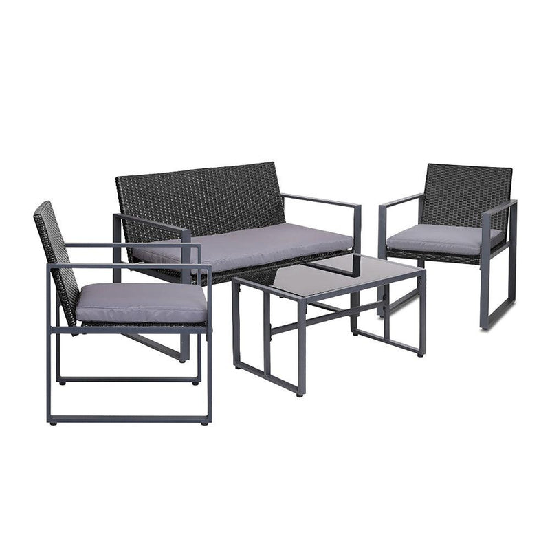 Gardeon 4PC Outdoor Furniture Patio Table Chair Black - John Cootes