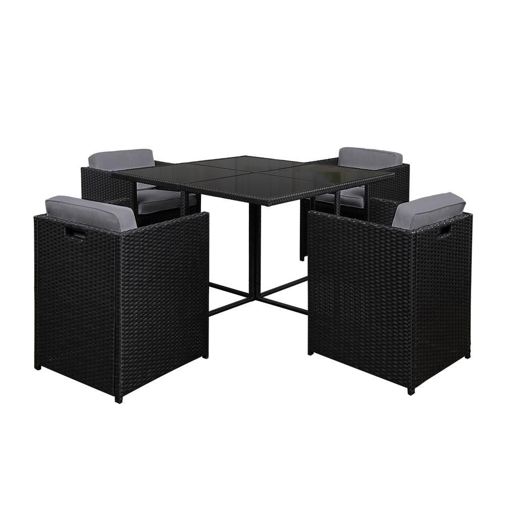 Gardeon 5 Piece Wicker Outdoor Dining Set - Black - John Cootes