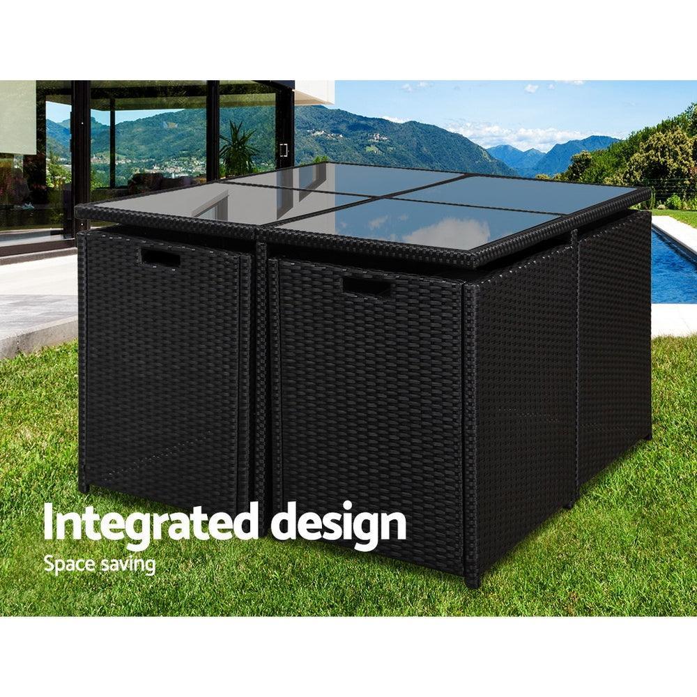 Gardeon 5 Piece Wicker Outdoor Dining Set - Black - John Cootes