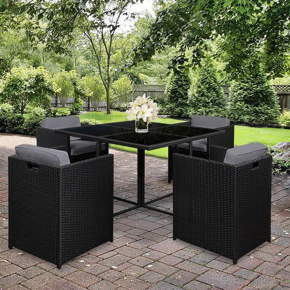 Gardeon 5 Piece Wicker Outdoor Dining Set - Black - John Cootes