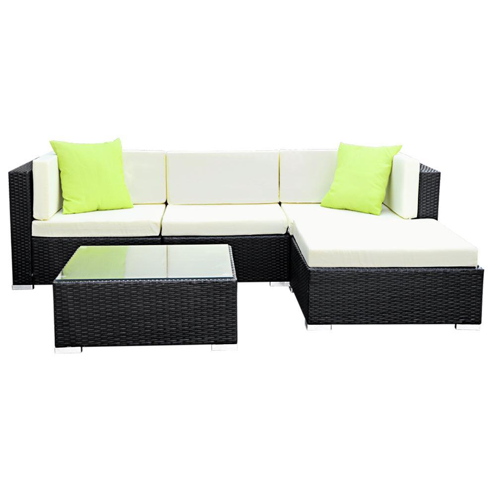 Gardeon 5PC Sofa Set with Storage Cover Outdoor Furniture Wicker - John Cootes