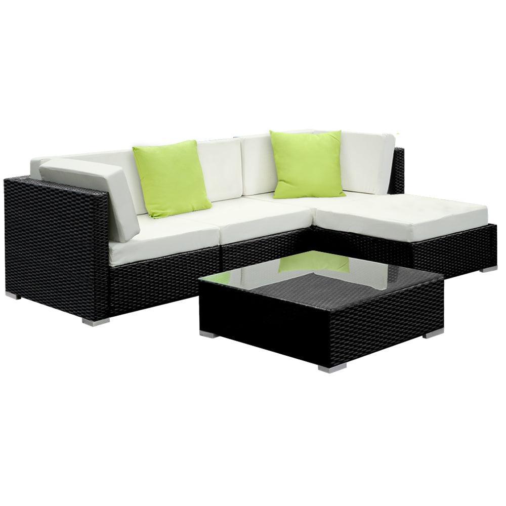 Gardeon 5PC Sofa Set with Storage Cover Outdoor Furniture Wicker - John Cootes