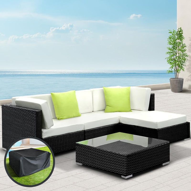 Gardeon 5PC Sofa Set with Storage Cover Outdoor Furniture Wicker - John Cootes