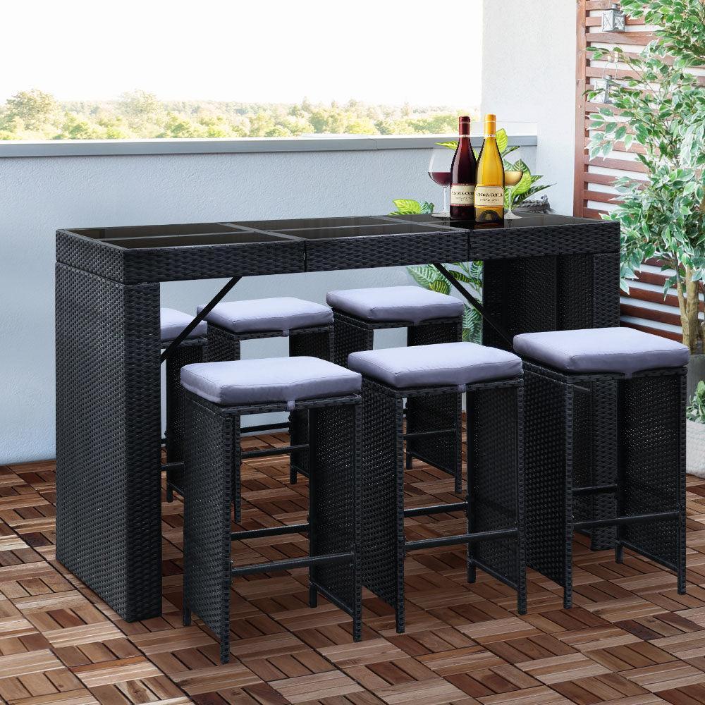 Gardeon 7 Piece Outdoor Dining Table Set - Black - John Cootes