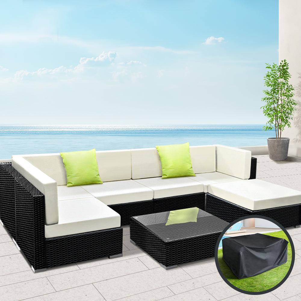 Gardeon 7PC Sofa Set with Storage Cover Outdoor Furniture Wicker - John Cootes