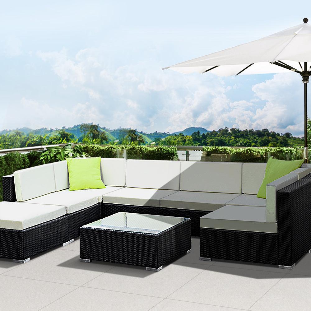 Gardeon 8PC Sofa Set with Storage Cover Outdoor Furniture Wicker - John Cootes