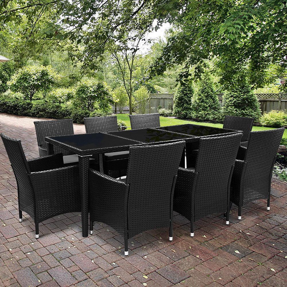 Gardeon 9 Piece Outdoor Dining Set - Black - John Cootes