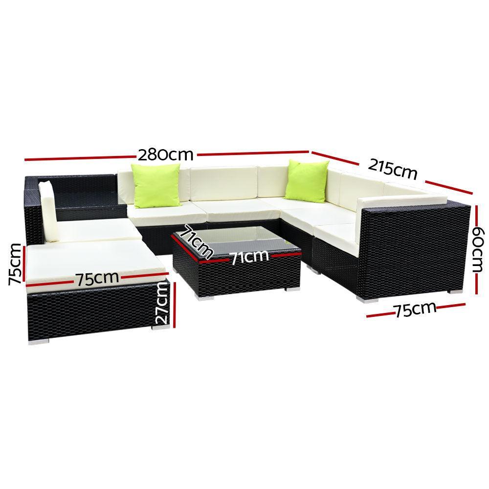 Gardeon 9PC Sofa Set with Storage Cover Outdoor Furniture Wicker - John Cootes