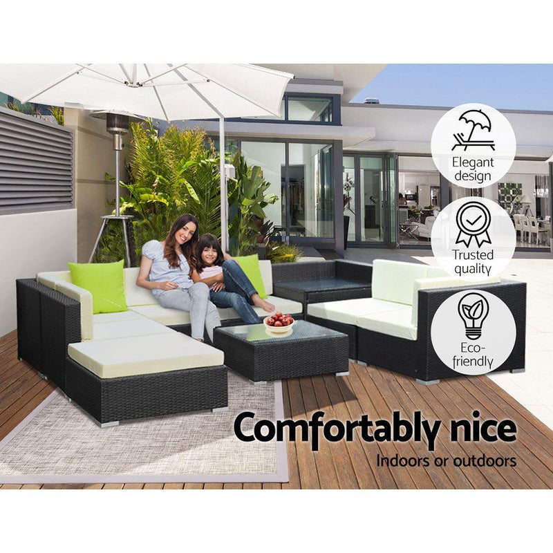 Gardeon 9PC Sofa Set with Storage Cover Outdoor Furniture Wicker - John Cootes