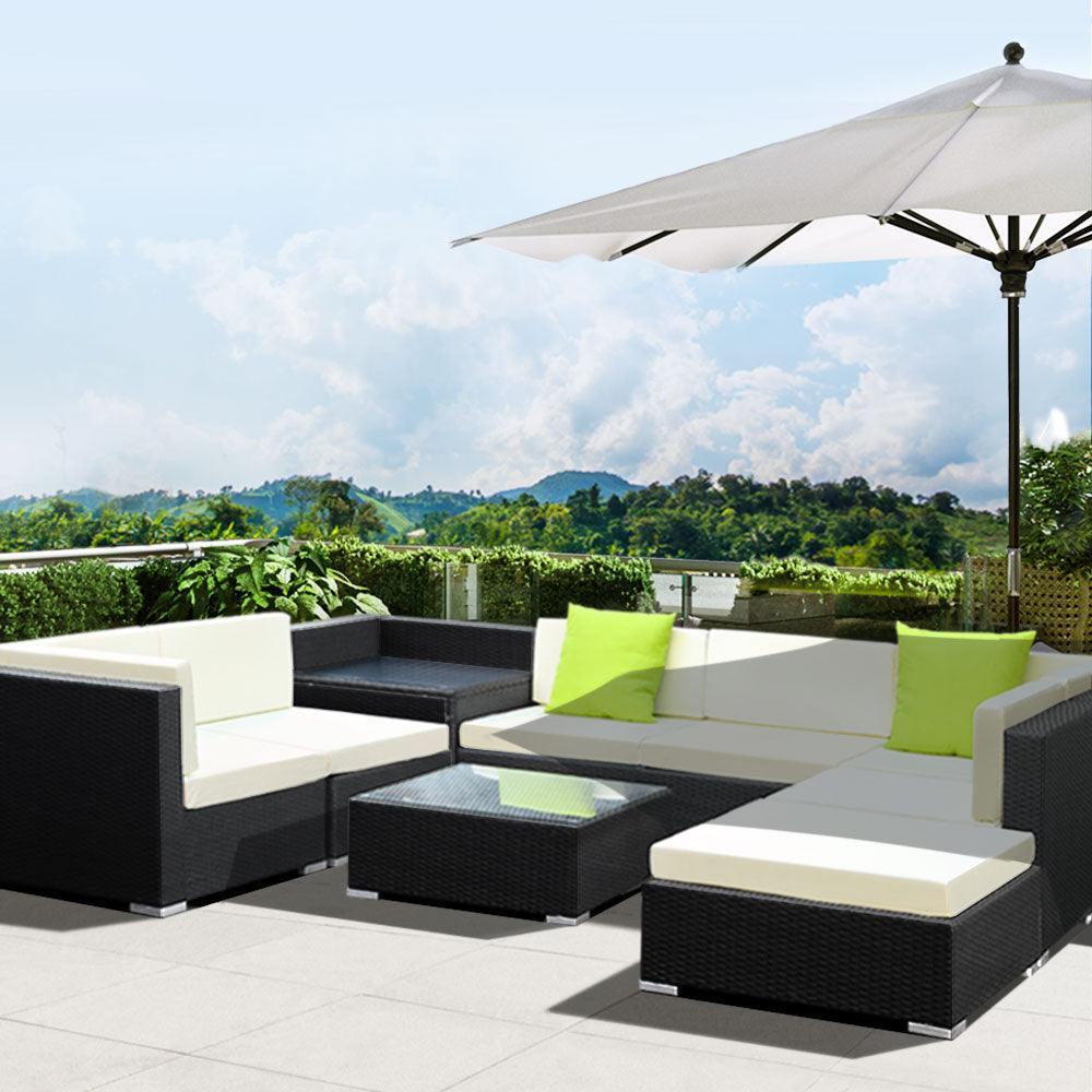 Gardeon 9PC Sofa Set with Storage Cover Outdoor Furniture Wicker - John Cootes