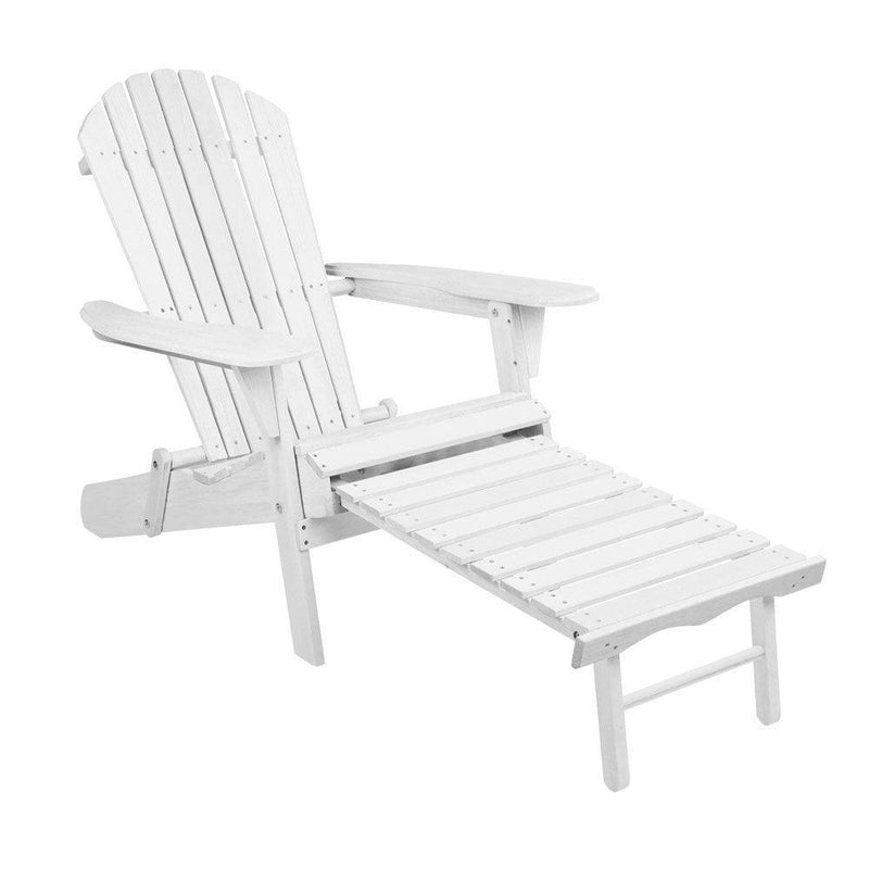 Gardeon Adirondack Beach Chair with Ottoman - White - John Cootes