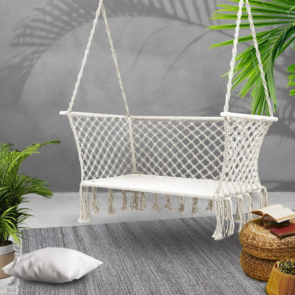 Gardeon Camping Hammock Chair Patio 2 Person Swing Hammocks Double Portable Cream - John Cootes