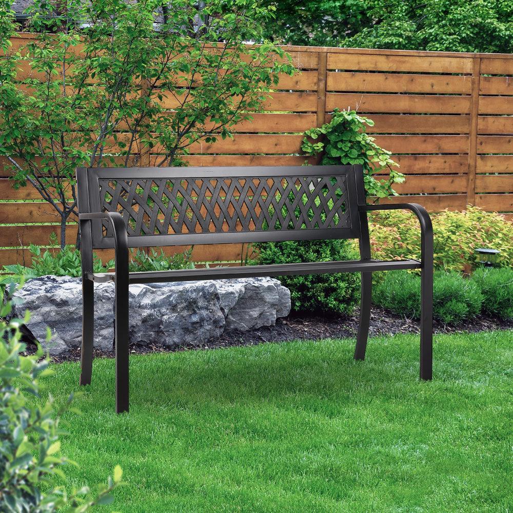 Gardeon Cast Iron Modern Garden Bench - Black - John Cootes