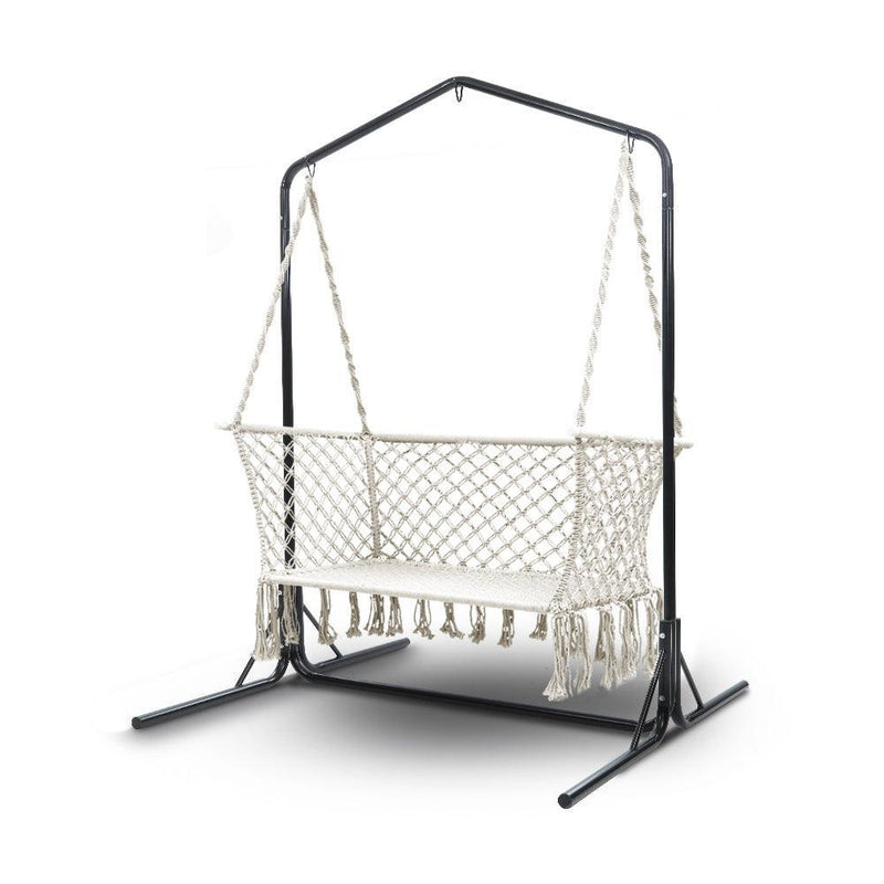 Gardeon Double Swing Hammock Chair with Stand Macrame Outdoor Bench Seat Chairs - John Cootes