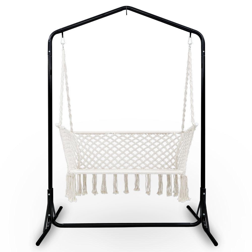 Gardeon Double Swing Hammock Chair with Stand Macrame Outdoor Bench Seat Chairs - John Cootes