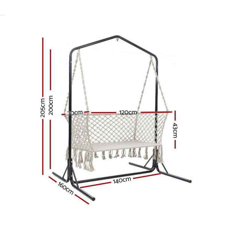 Gardeon Double Swing Hammock Chair with Stand Macrame Outdoor Bench Seat Chairs - John Cootes