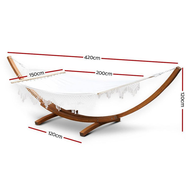 Gardeon Double Tassel Hammock with Wooden Hammock Stand - John Cootes