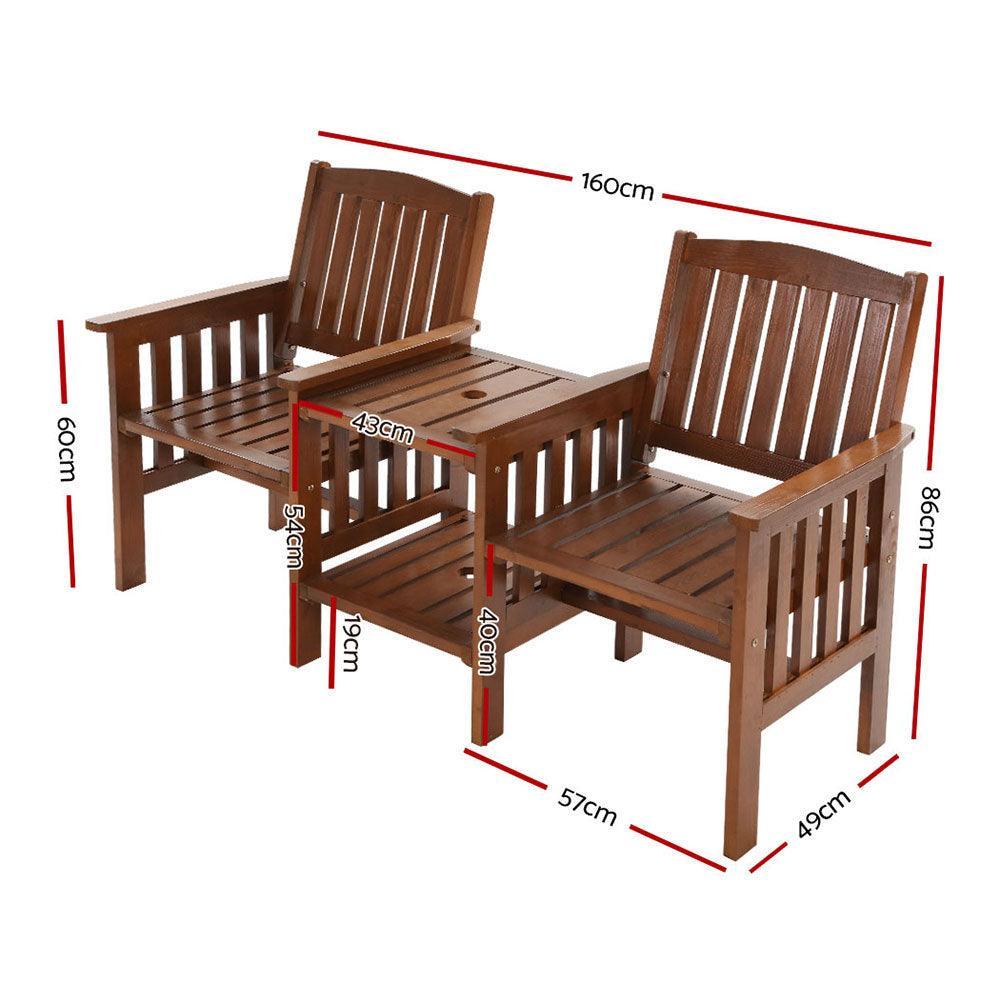 Gardeon Garden Bench Chair Table Loveseat Wooden Outdoor Furniture Patio Park Brown - John Cootes