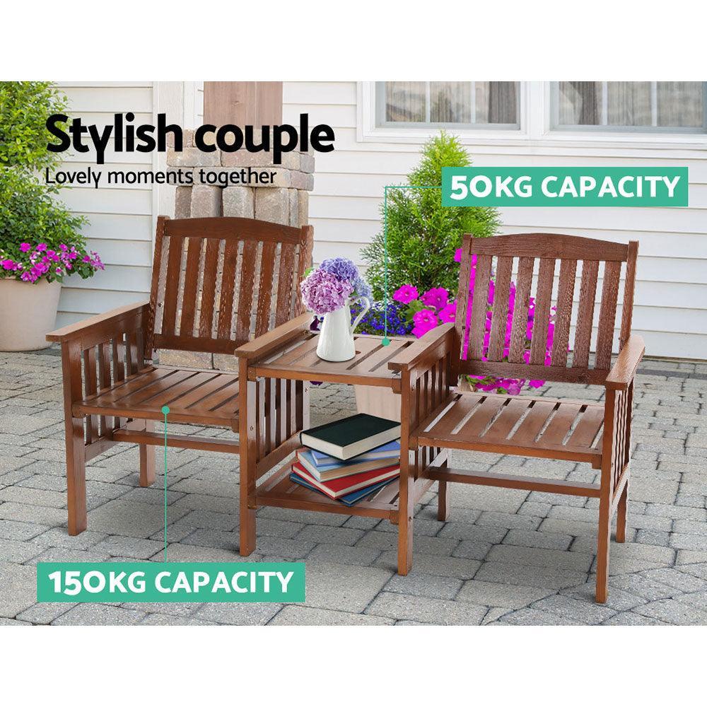 Gardeon Garden Bench Chair Table Loveseat Wooden Outdoor Furniture Patio Park Brown - John Cootes