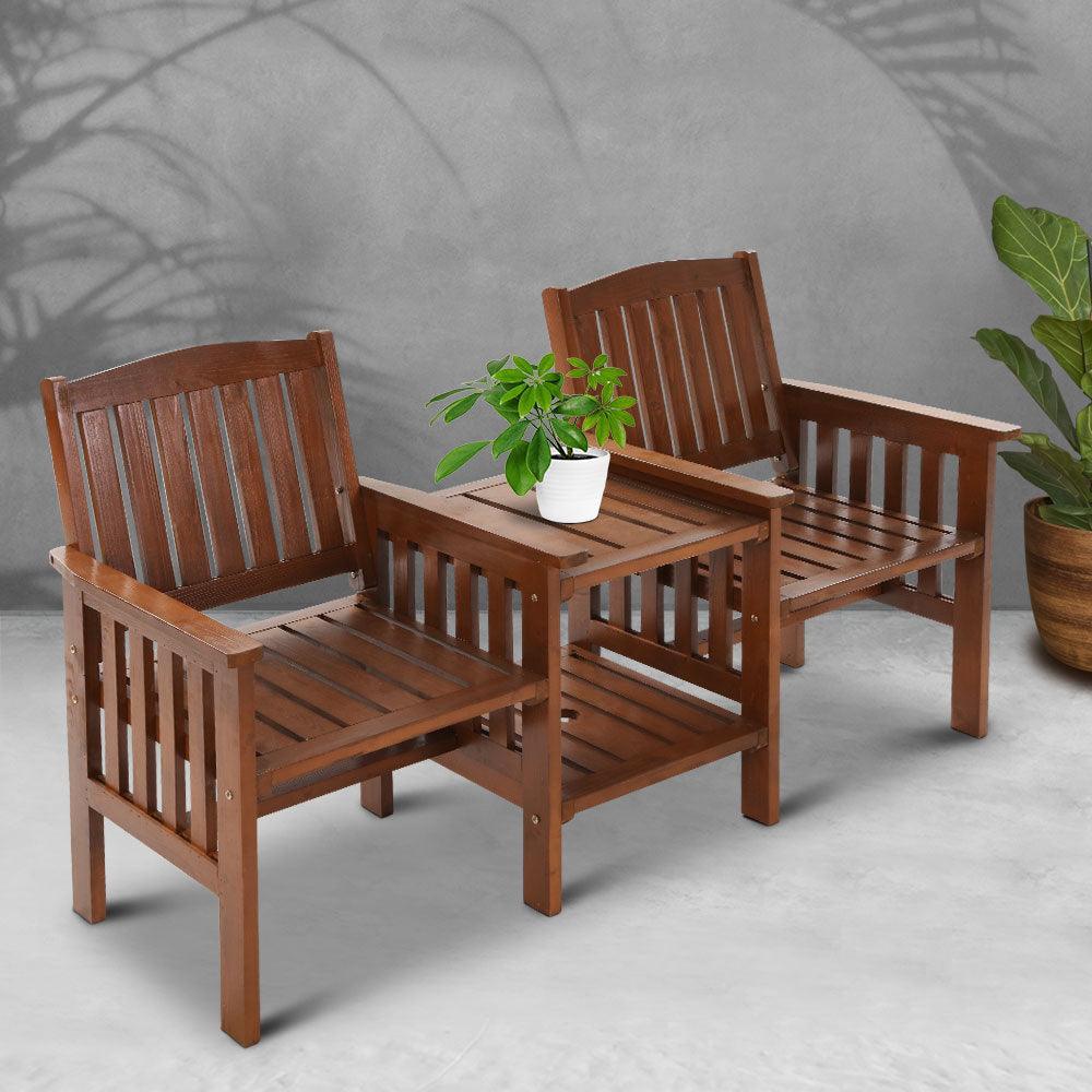 Gardeon Garden Bench Chair Table Loveseat Wooden Outdoor Furniture Patio Park Brown - John Cootes