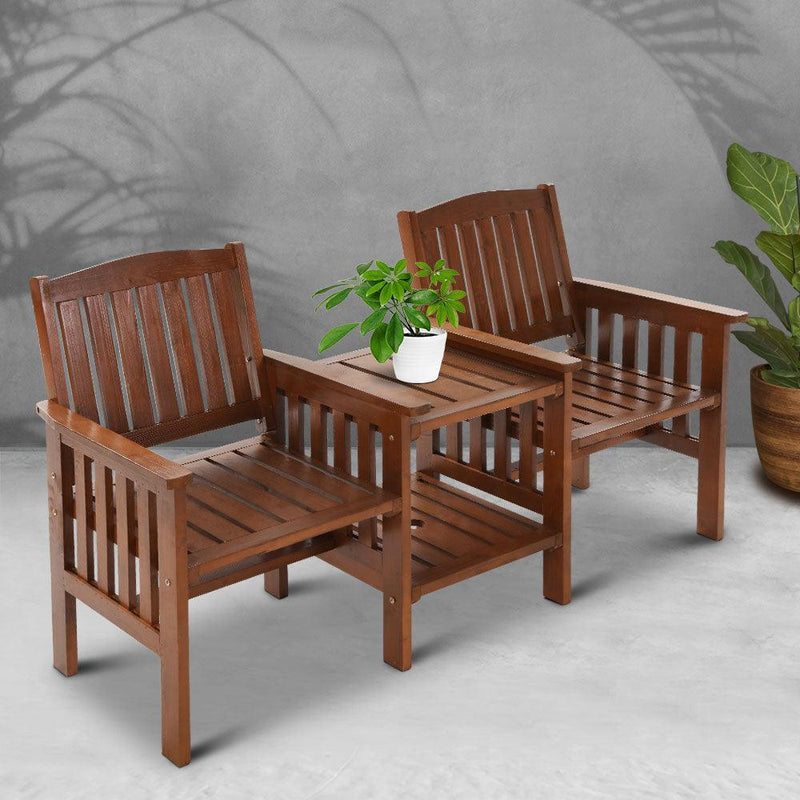 Gardeon Garden Bench Chair Table Loveseat Wooden Outdoor Furniture Patio Park Brown - John Cootes