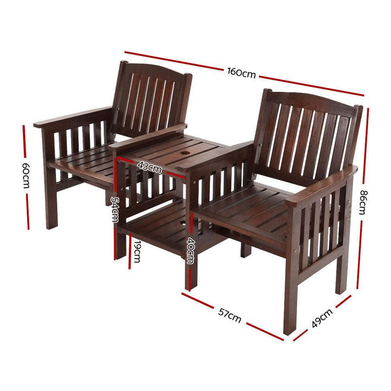 Gardeon Garden Bench Chair Table Loveseat Wooden Outdoor Furniture Patio Park Charcoal Brown - John Cootes