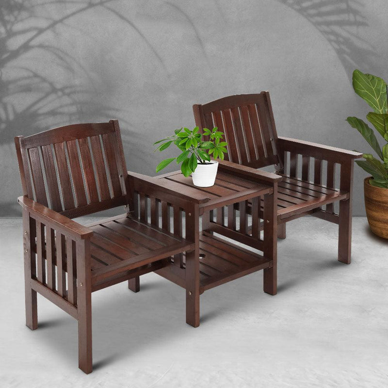 Gardeon Garden Bench Chair Table Loveseat Wooden Outdoor Furniture Patio Park Charcoal Brown - John Cootes