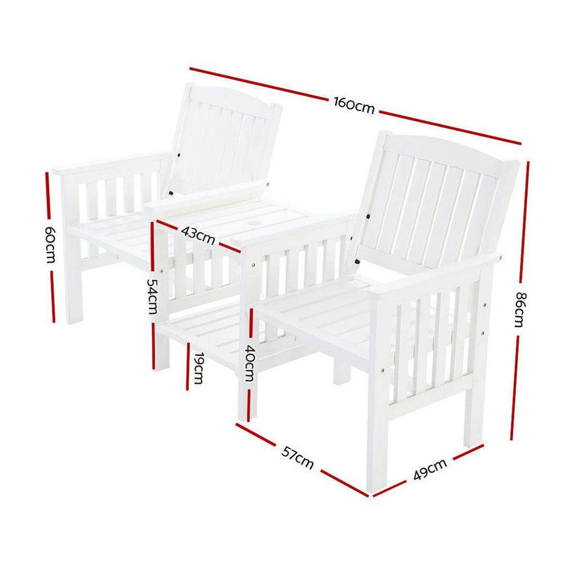 Gardeon Garden Bench Chair Table Loveseat Wooden Outdoor Furniture Patio Park White - John Cootes