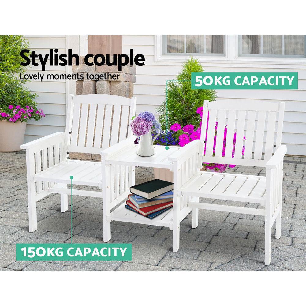 Gardeon Garden Bench Chair Table Loveseat Wooden Outdoor Furniture Patio Park White - John Cootes