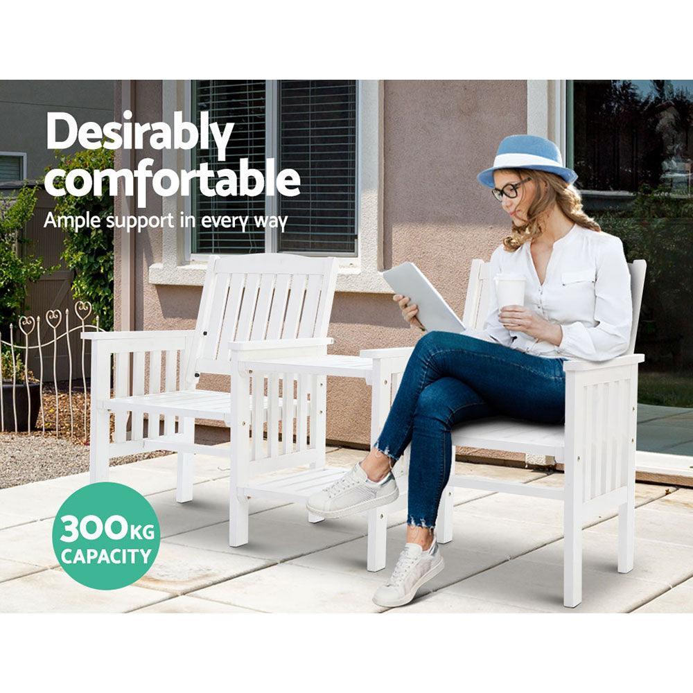 Gardeon Garden Bench Chair Table Loveseat Wooden Outdoor Furniture Patio Park White - John Cootes