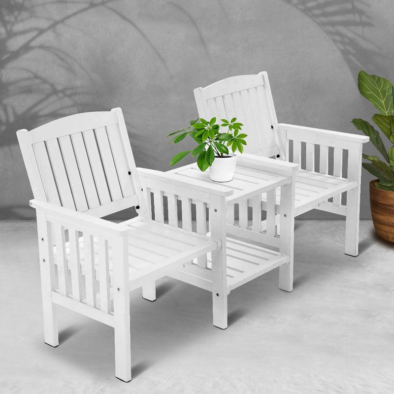 Gardeon Garden Bench Chair Table Loveseat Wooden Outdoor Furniture Patio Park White - John Cootes