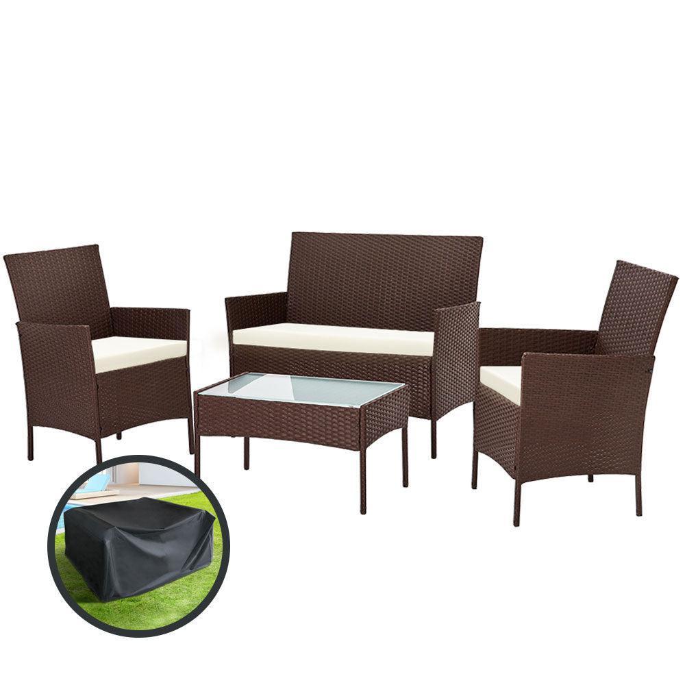 Gardeon Garden Furniture Outdoor Lounge Setting Rattan Set Patio Storage Cover Brown - John Cootes