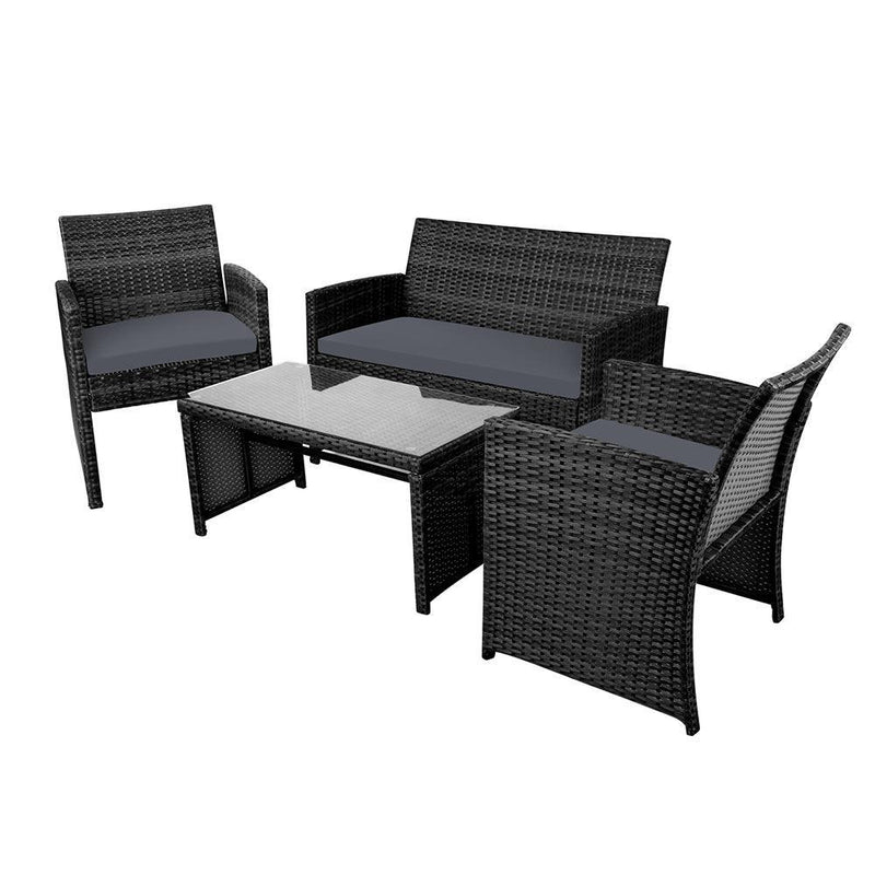 Gardeon Garden Furniture Outdoor Lounge Setting Wicker Sofa Set Storage Cover Black - John Cootes
