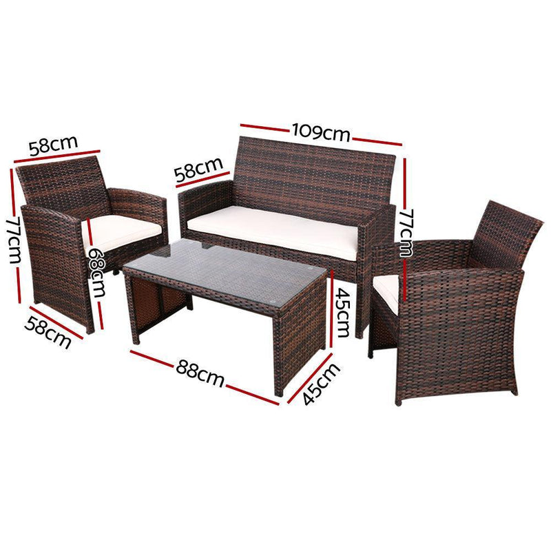 Gardeon Garden Furniture Outdoor Lounge Setting Wicker Sofa Set Storage Cover Brown - John Cootes