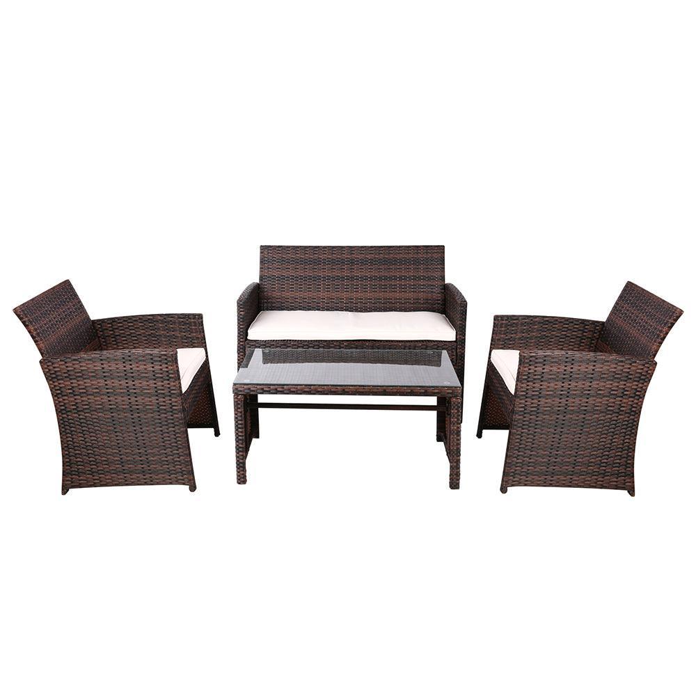 Gardeon Garden Furniture Outdoor Lounge Setting Wicker Sofa Set Storage Cover Brown - John Cootes