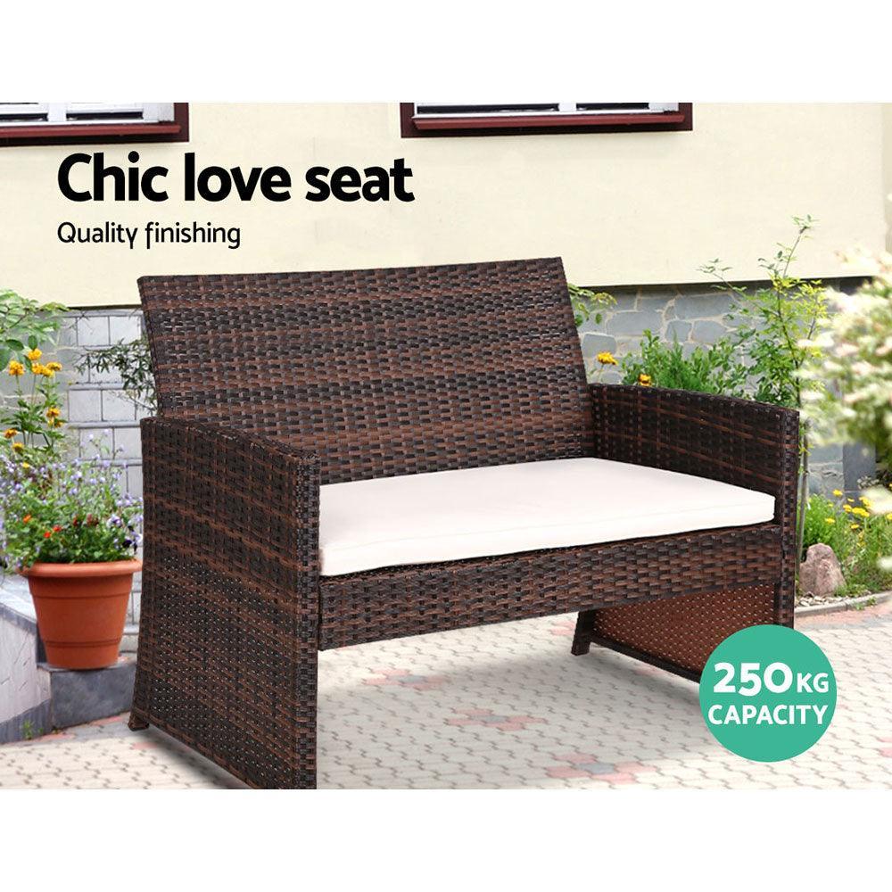 Gardeon Garden Furniture Outdoor Lounge Setting Wicker Sofa Set Storage Cover Brown - John Cootes