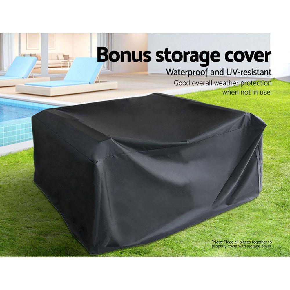 Gardeon Garden Furniture Outdoor Lounge Setting Wicker Sofa Set Storage Cover Brown - John Cootes