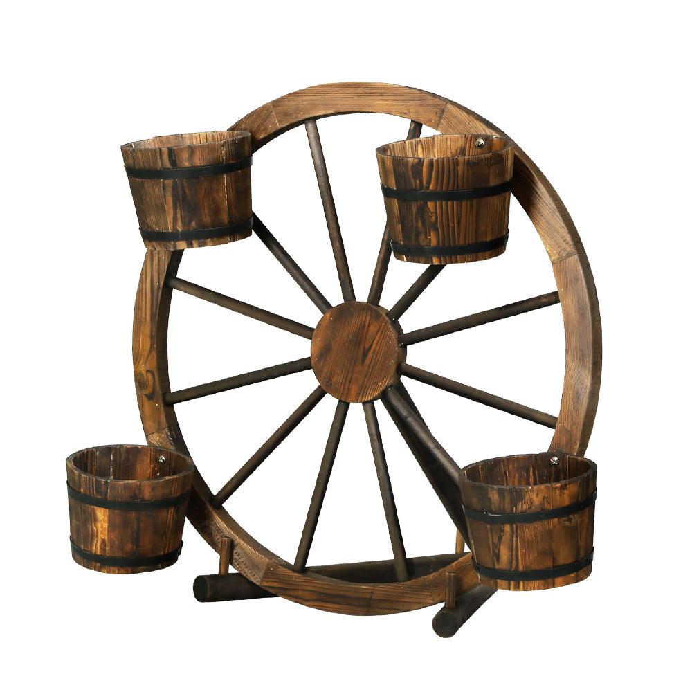 Gardeon Garden Ornaments Decor Wooden Wagon Wheel Rustic Outdoor Planter flower - John Cootes