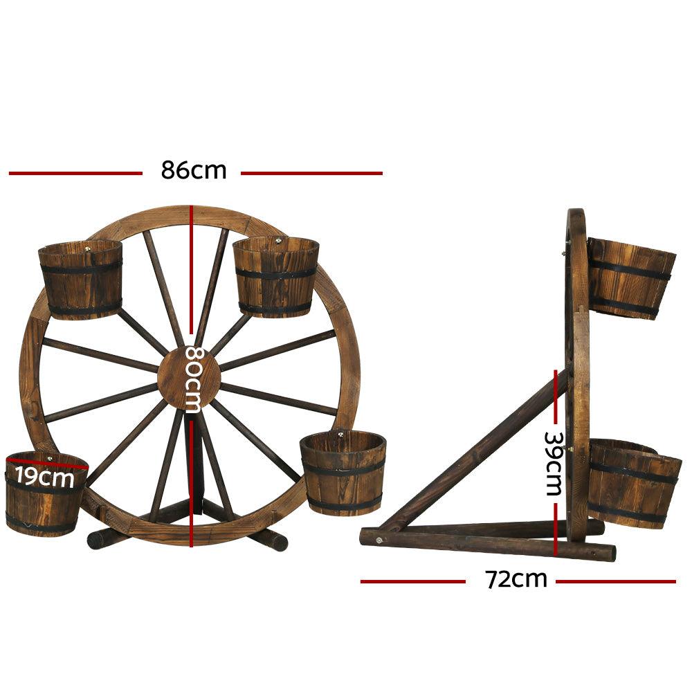 Gardeon Garden Ornaments Decor Wooden Wagon Wheel Rustic Outdoor Planter flower - John Cootes