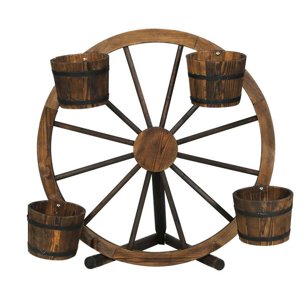 Gardeon Garden Ornaments Decor Wooden Wagon Wheel Rustic Outdoor Planter flower - John Cootes