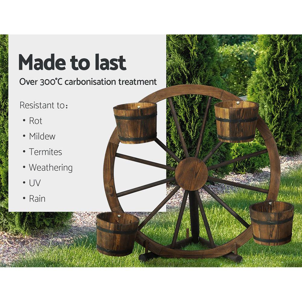 Gardeon Garden Ornaments Decor Wooden Wagon Wheel Rustic Outdoor Planter flower - John Cootes