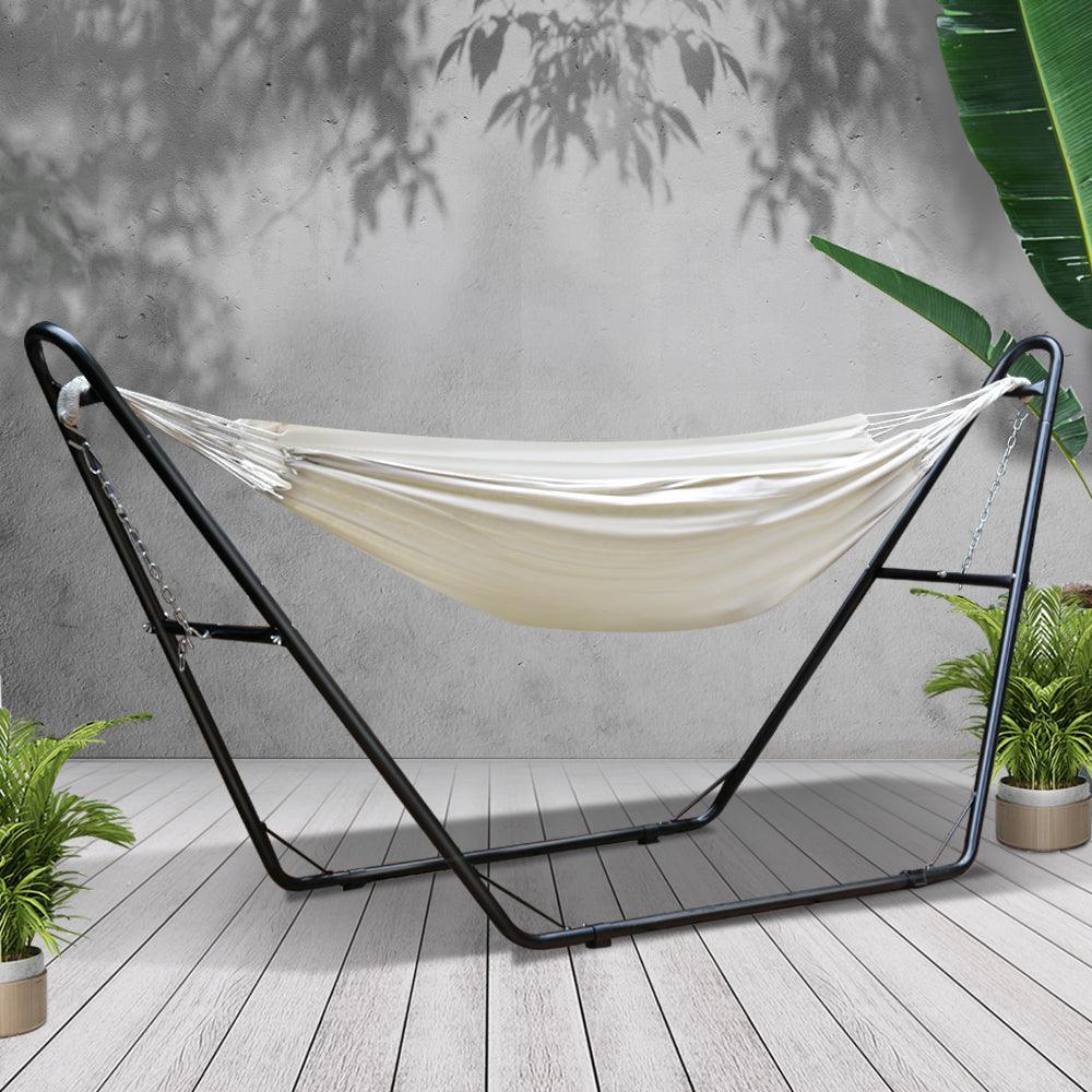 Gardeon Hammock Bed with Steel Frame Stand - Cream - John Cootes