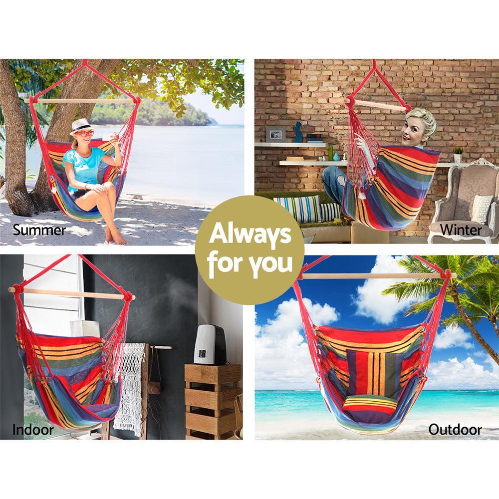 Gardeon Hammock Swing Chair with Cushion - Multi-colour - John Cootes