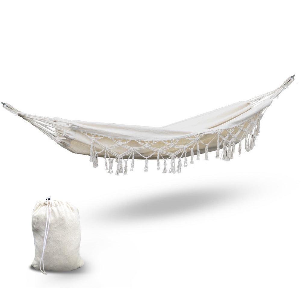 Gardeon Hanging Tassel Hammock Swing Bed Cream - John Cootes